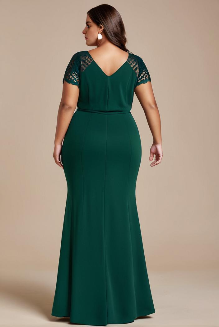plus size front slit short sleeve with sequin mother of the bride dress 124685