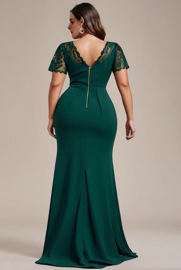 plus size front slit short sleeve with sequin mother of the bride dress 124687