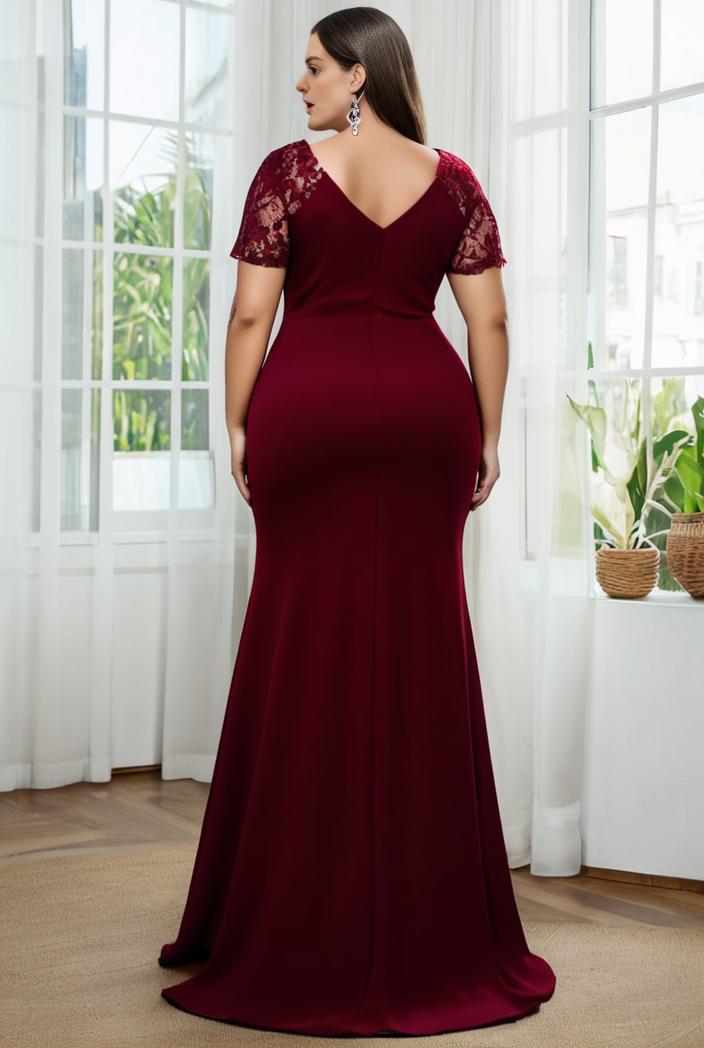 plus size front slit short sleeve with sequin mother of the bride dress 124705