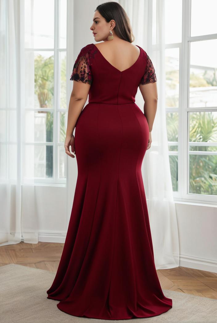 plus size front slit short sleeve with sequin mother of the bride dress 124706