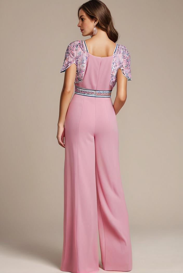 plus size front slit short sleeve with sequin mother of the bride dress 124712