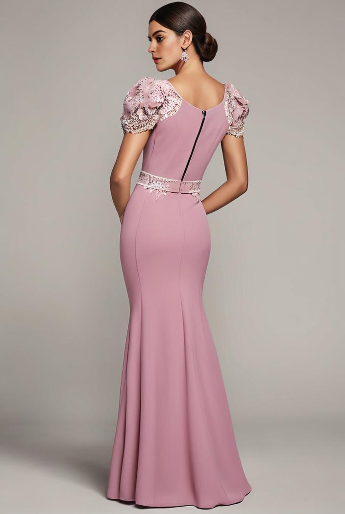 plus size front slit short sleeve with sequin mother of the bride dress 124713