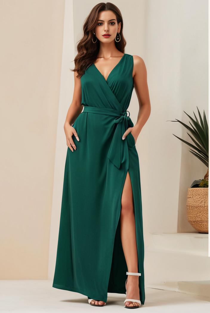 plus size shiny v neck side slit formal evening dress 126188