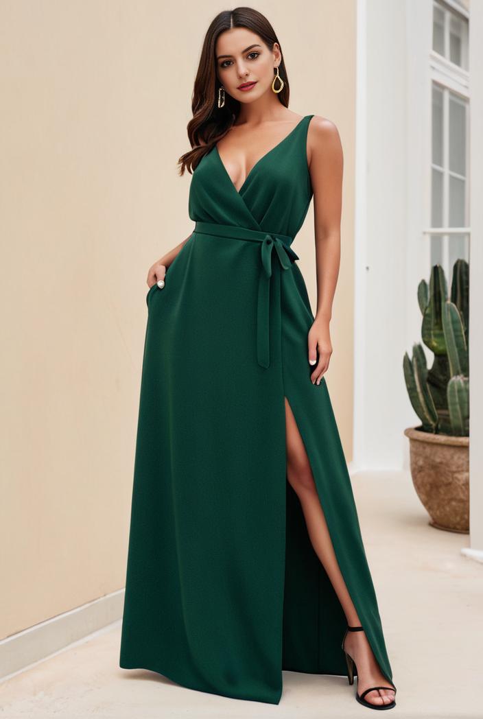 plus size shiny v neck side slit formal evening dress 126199