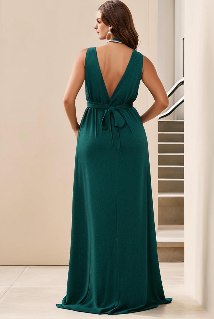 plus size shiny v neck side slit formal evening dress 126200
