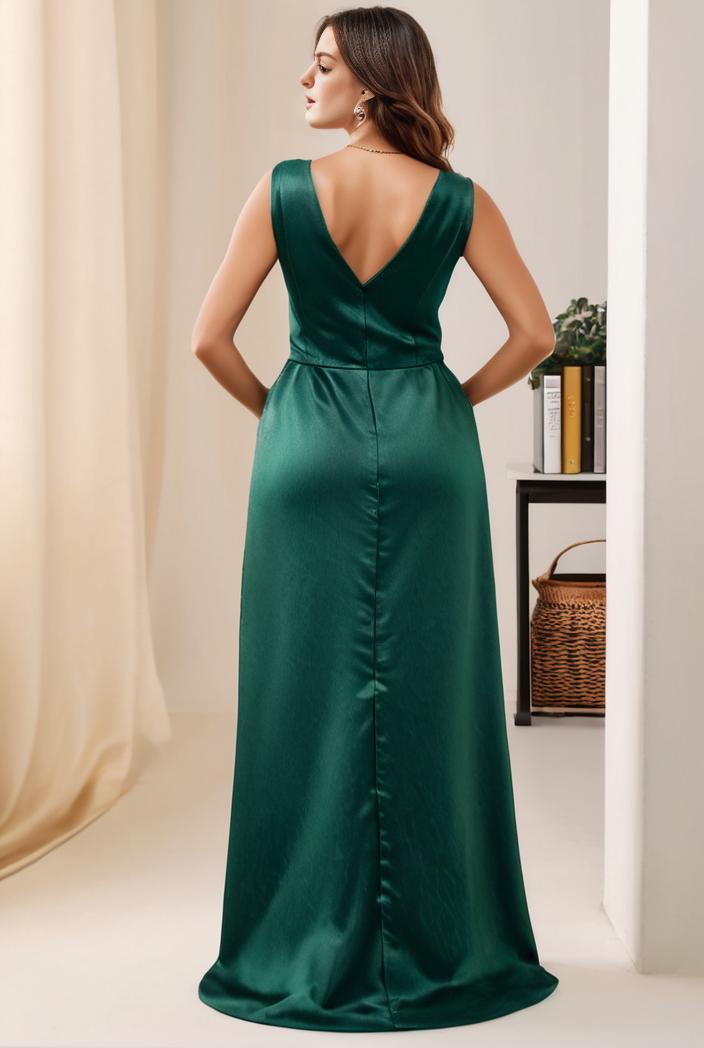 plus size shiny v neck side slit formal evening dress 126206