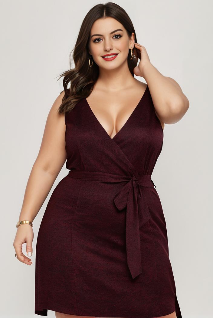 plus size shiny v neck side slit formal evening dress 126228