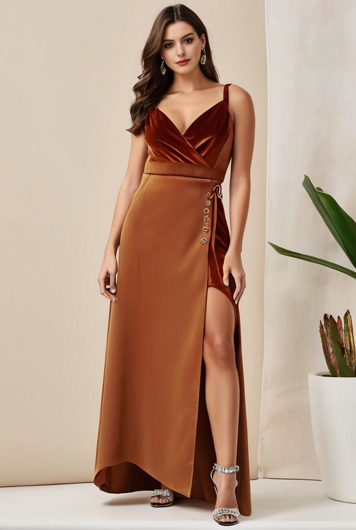 plus size shiny v neck side slit formal evening dress 126306