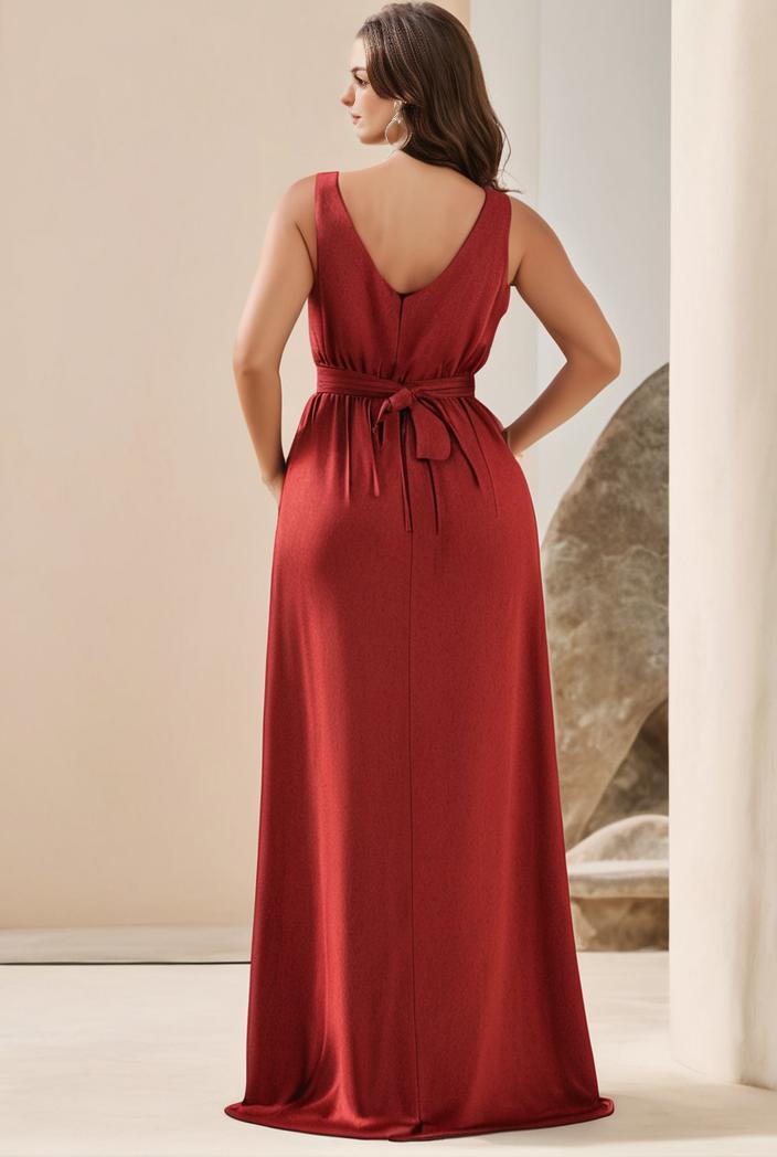 plus size shiny v neck side slit formal evening dress 126311