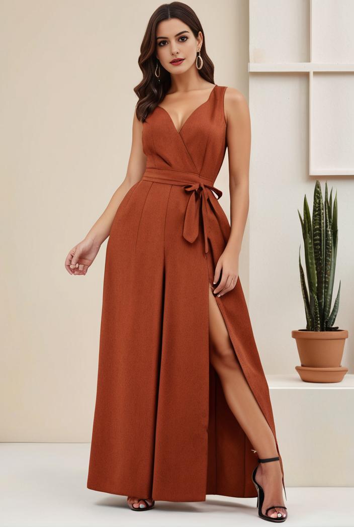 plus size shiny v neck side slit formal evening dress 126321