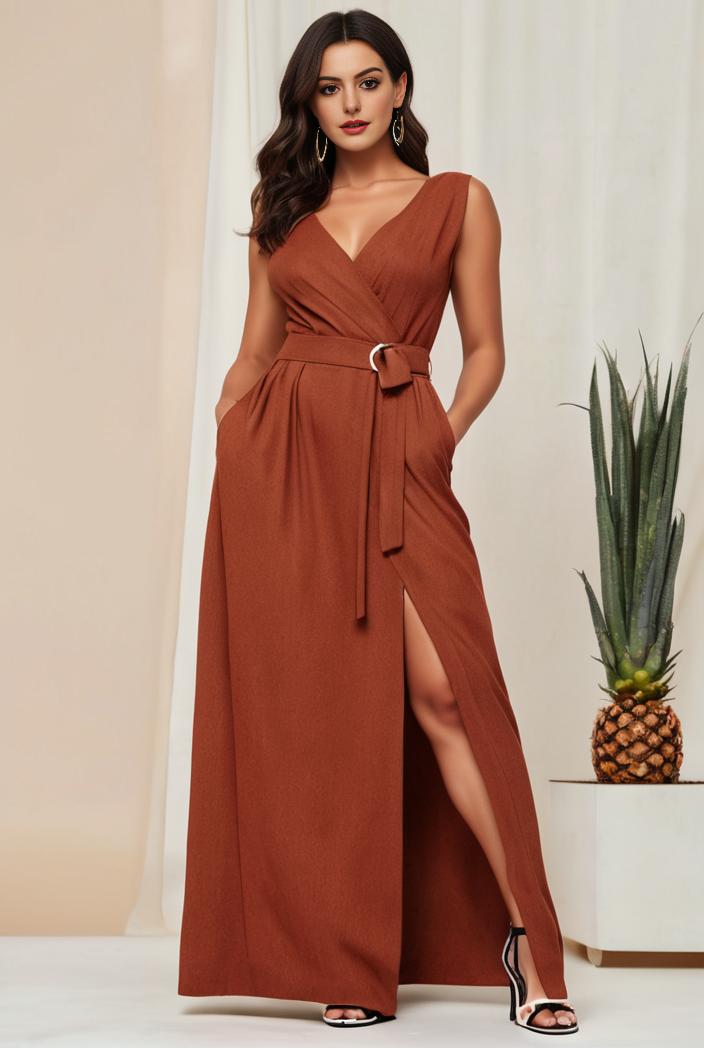 plus size shiny v neck side slit formal evening dress 126322
