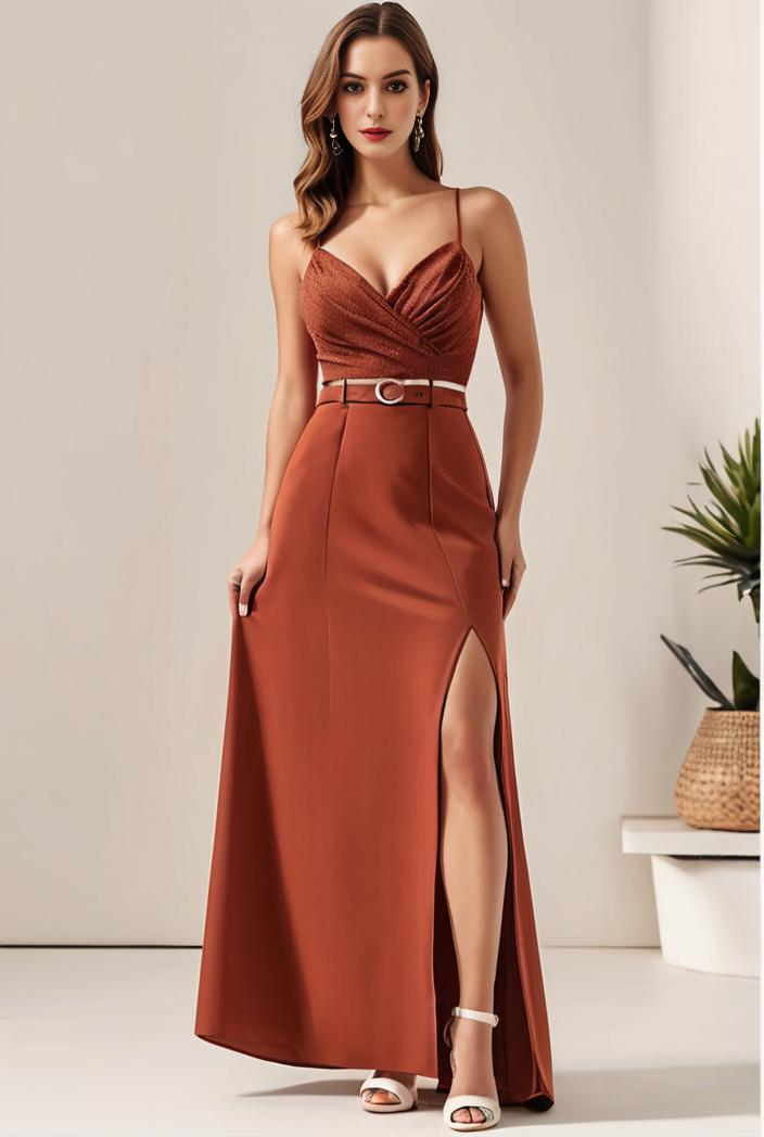 plus size shiny v neck side slit formal evening dress 126326