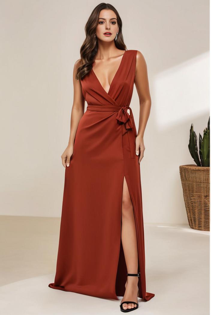 plus size shiny v neck side slit formal evening dress 126327