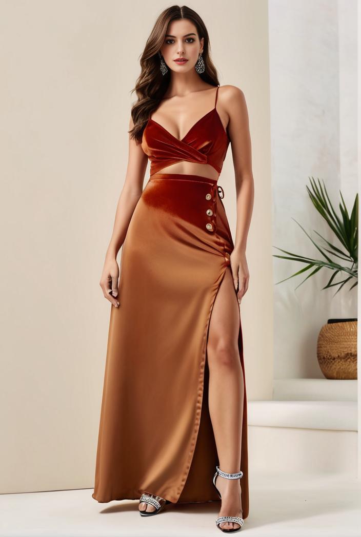 plus size shiny v neck side slit formal evening dress 126329
