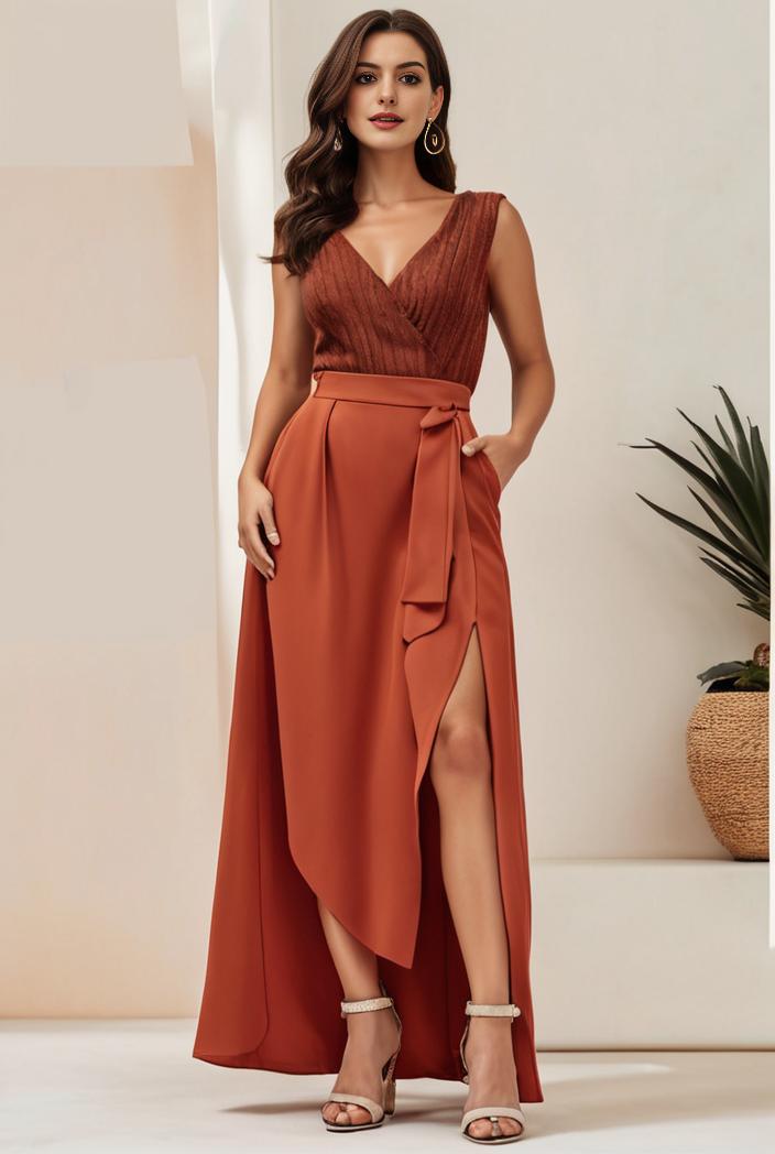 plus size shiny v neck side slit formal evening dress 126330