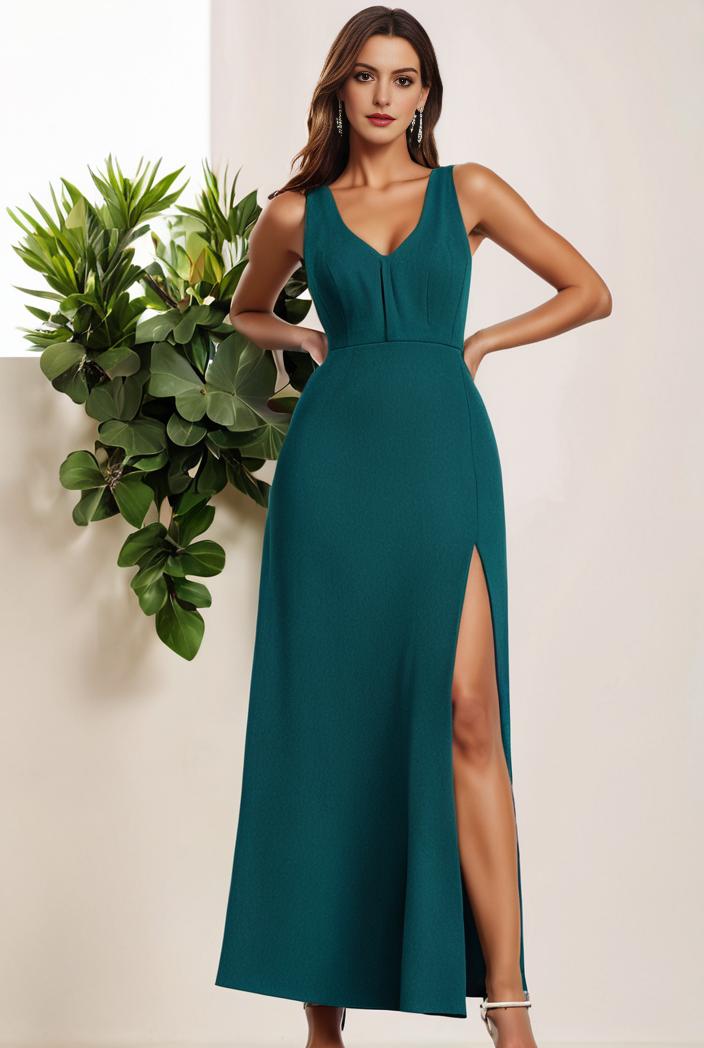 plus size shiny v neck side slit formal evening dress 126347