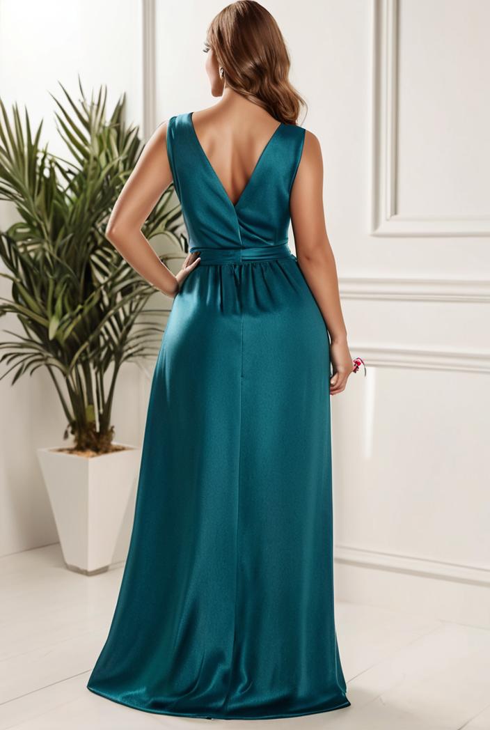 plus size shiny v neck side slit formal evening dress 126358