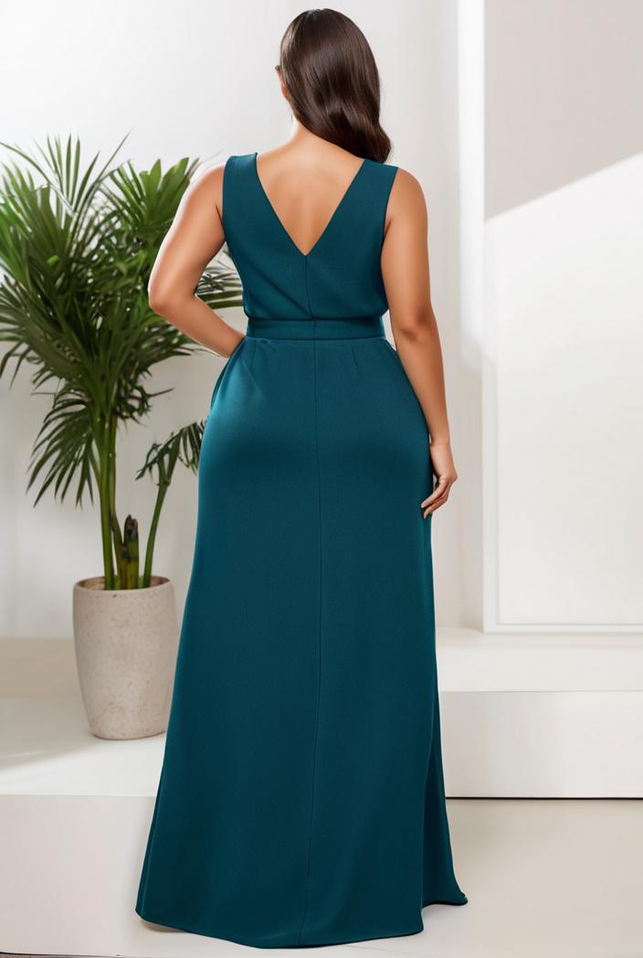 plus size shiny v neck side slit formal evening dress 126359