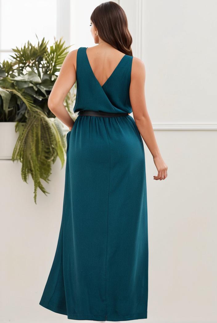 plus size shiny v neck side slit formal evening dress 126362