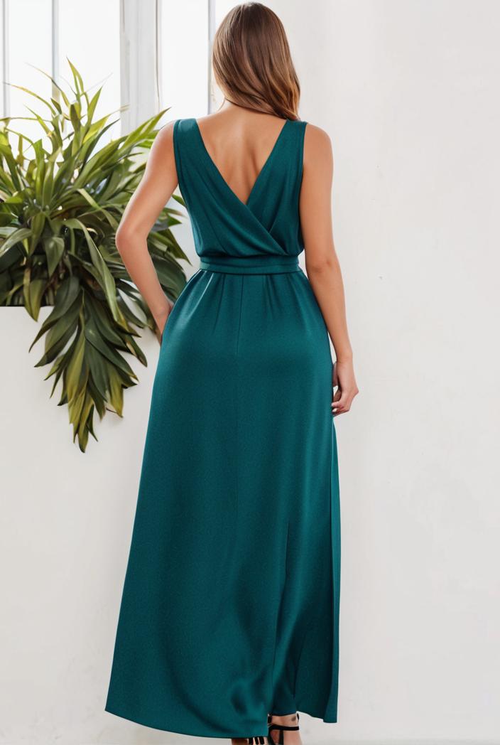 plus size shiny v neck side slit formal evening dress 126365