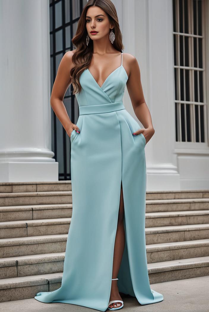 plus size shiny v neck side slit formal evening dress 126377