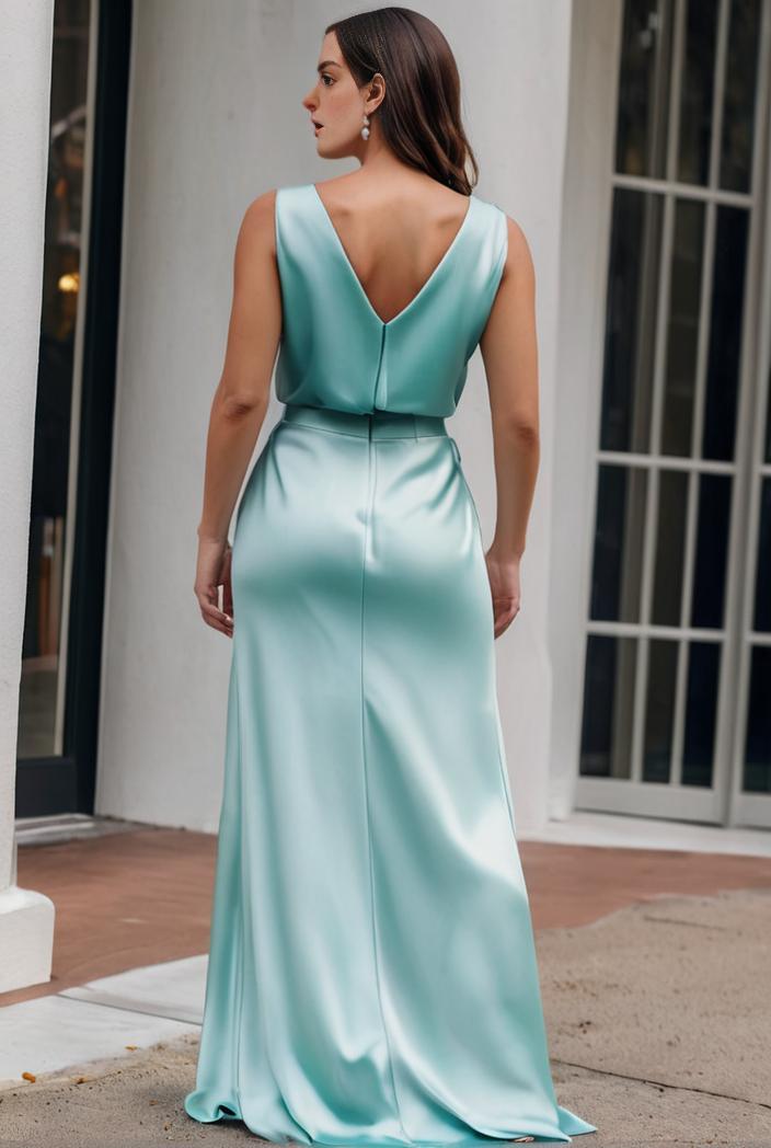 plus size shiny v neck side slit formal evening dress 126397