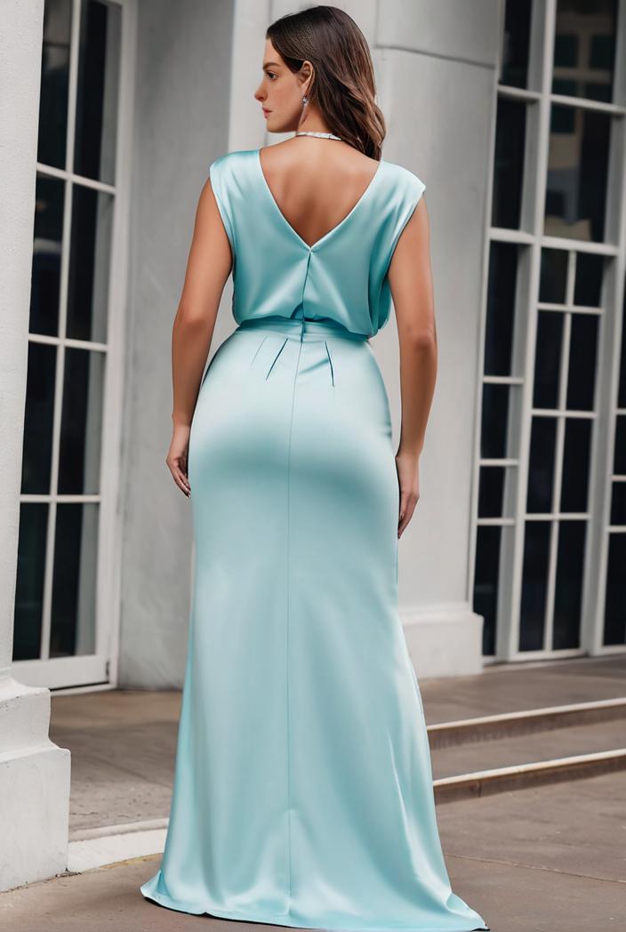 plus size shiny v neck side slit formal evening dress 126398