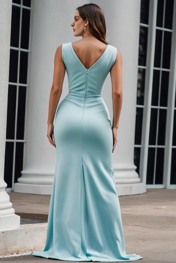 plus size shiny v neck side slit formal evening dress 126399