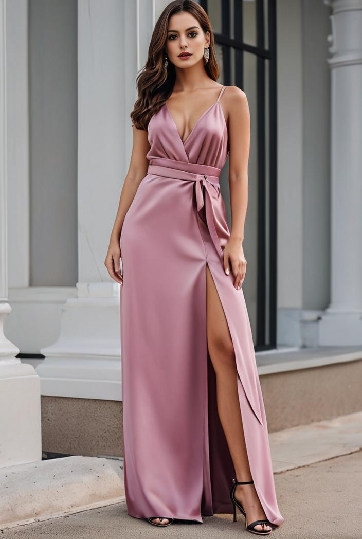 plus size shiny v neck side slit formal evening dress 126407