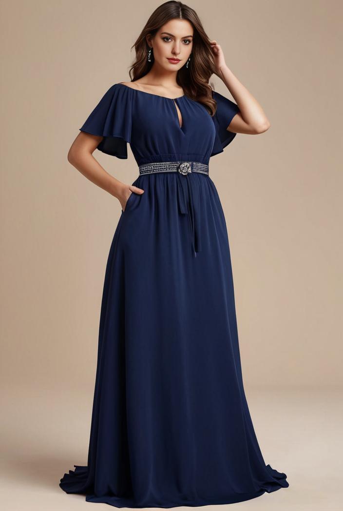 plus size simple chiffon pleated a line round neckline bridesmaid dress 126431