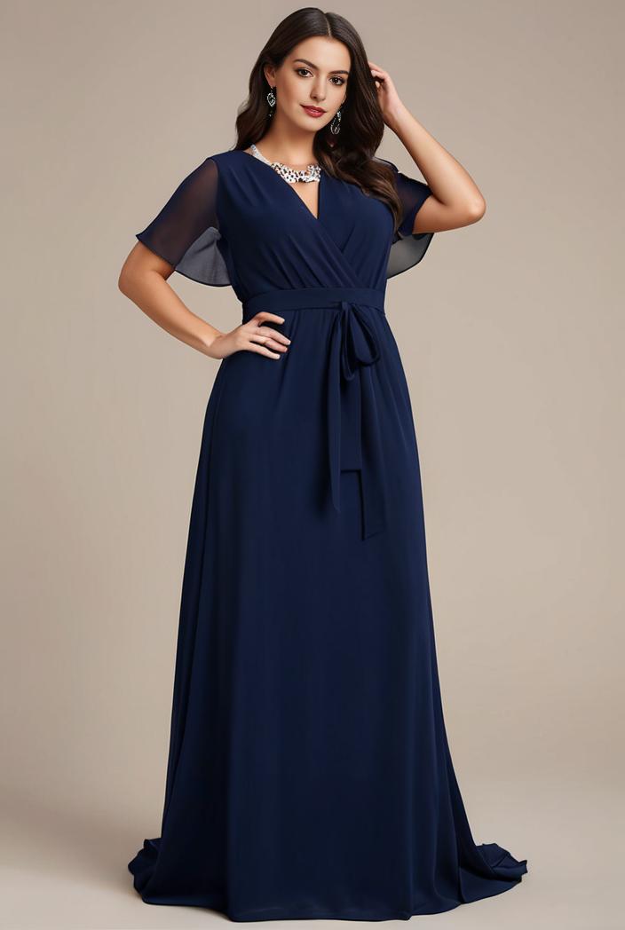plus size simple chiffon pleated a line round neckline bridesmaid dress 126432