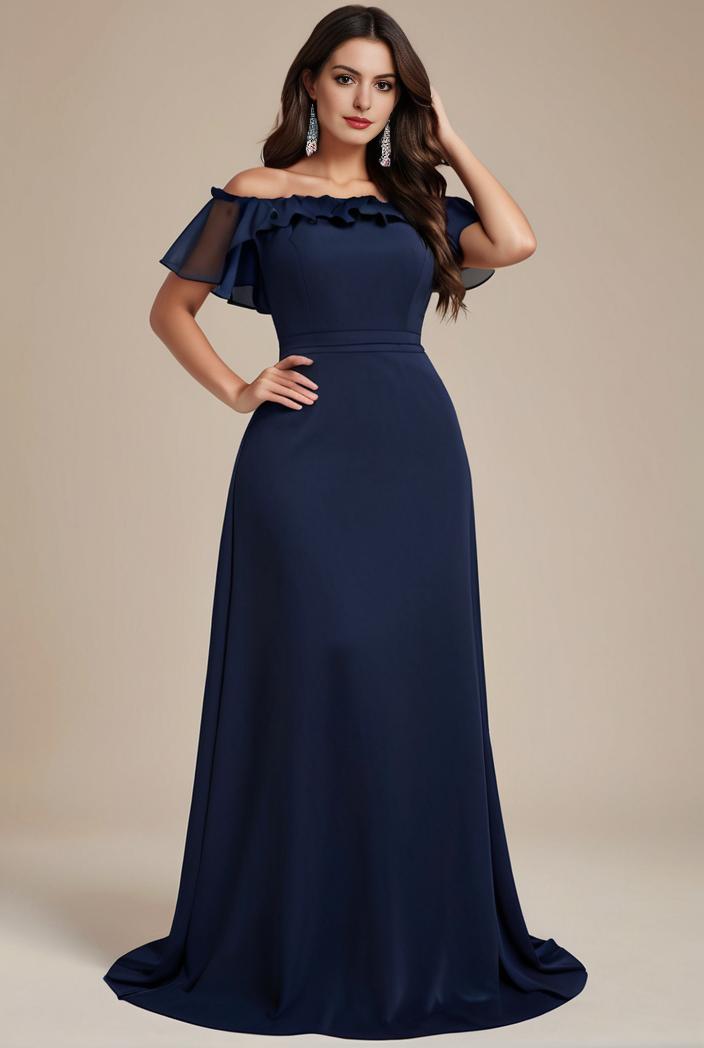 plus size simple chiffon pleated a line round neckline bridesmaid dress 126433