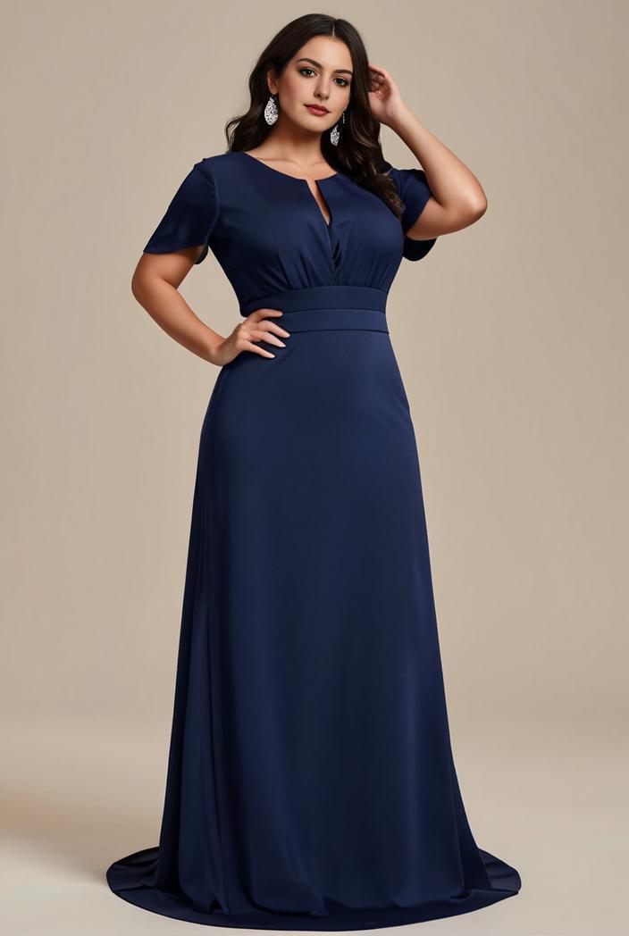 plus size simple chiffon pleated a line round neckline bridesmaid dress 126435