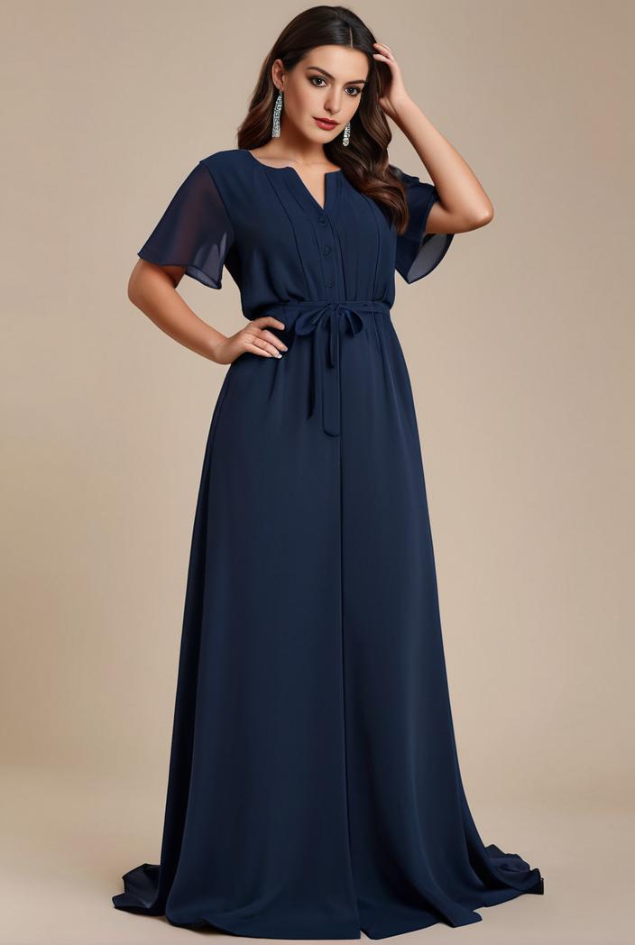 plus size simple chiffon pleated a line round neckline bridesmaid dress 126437
