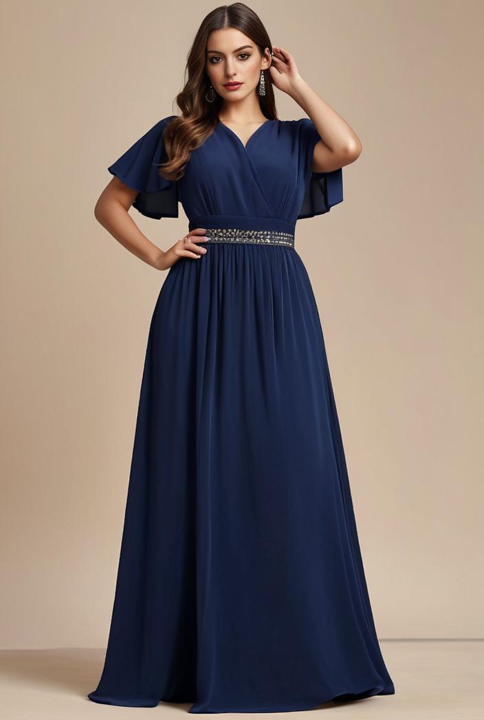 plus size simple chiffon pleated a line round neckline bridesmaid dress 126439