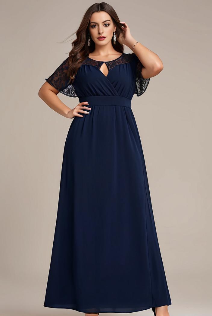 plus size simple chiffon pleated a line round neckline bridesmaid dress 126440
