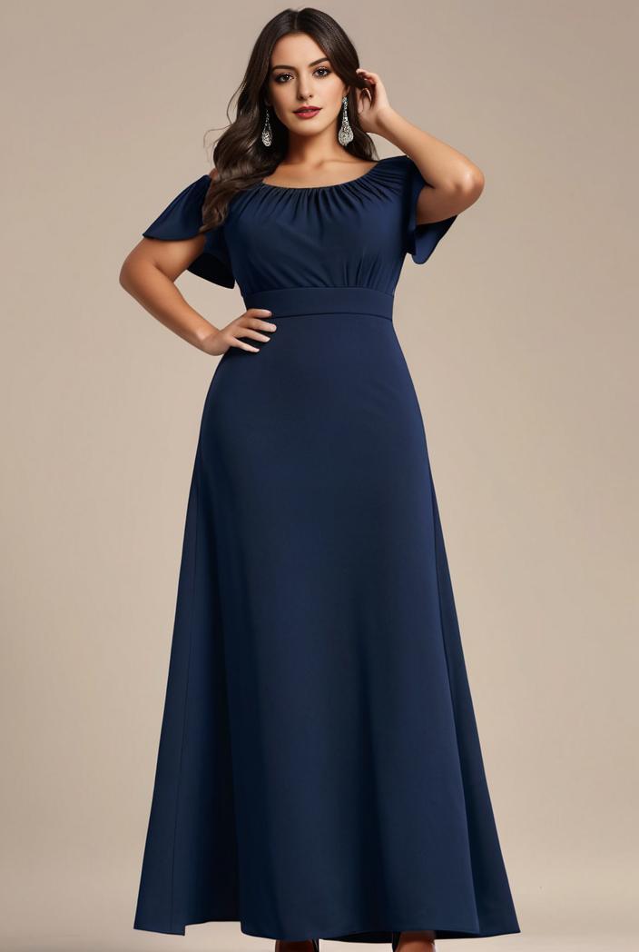 plus size simple chiffon pleated a line round neckline bridesmaid dress 126441