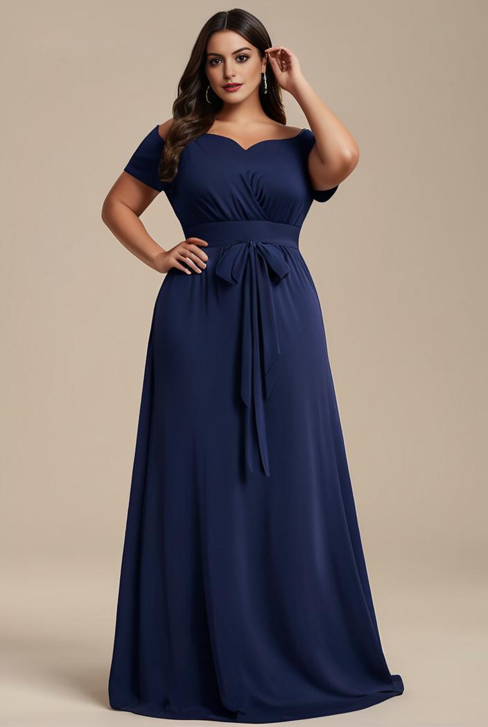 plus size simple chiffon pleated a line round neckline bridesmaid dress 126442