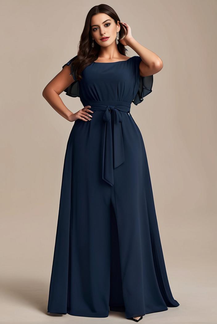 plus size simple chiffon pleated a line round neckline bridesmaid dress 126443