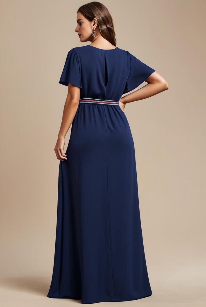 plus size simple chiffon pleated a line round neckline bridesmaid dress 126446