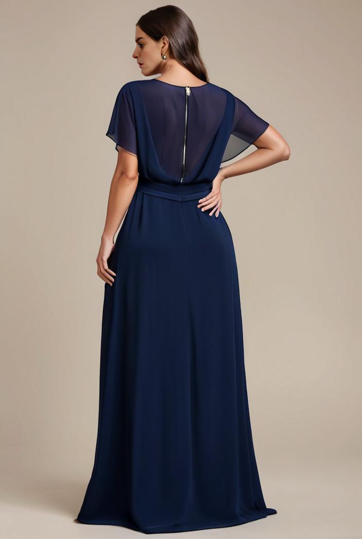 plus size simple chiffon pleated a line round neckline bridesmaid dress 126447