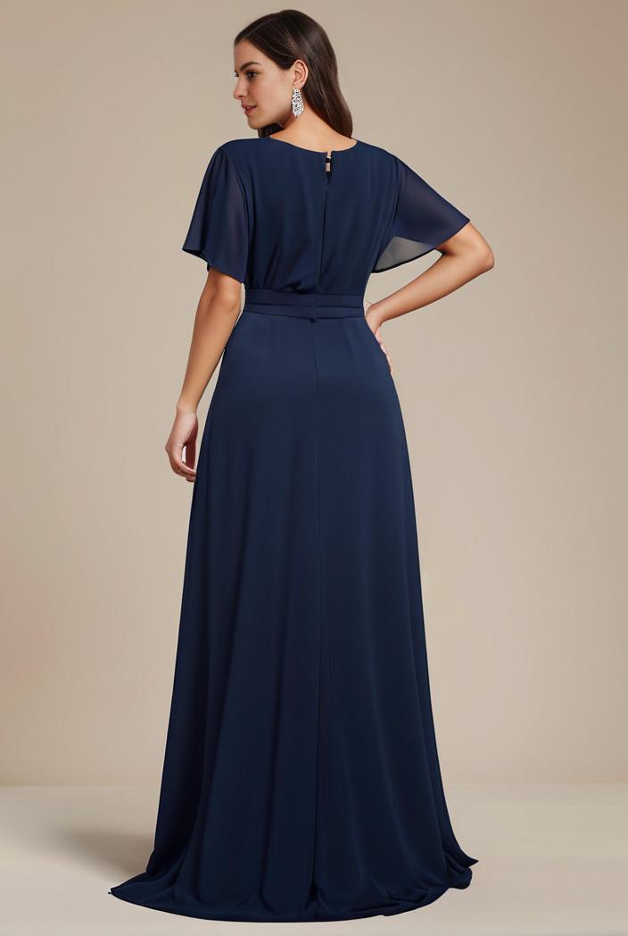 plus size simple chiffon pleated a line round neckline bridesmaid dress 126448