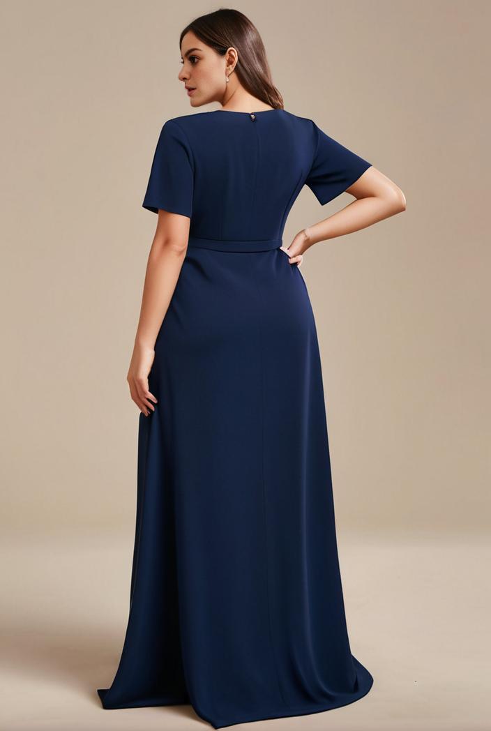 plus size simple chiffon pleated a line round neckline bridesmaid dress 126449