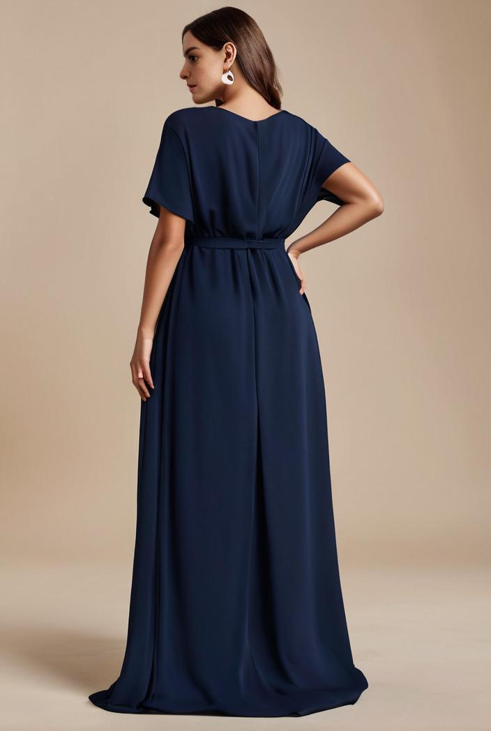 plus size simple chiffon pleated a line round neckline bridesmaid dress 126451