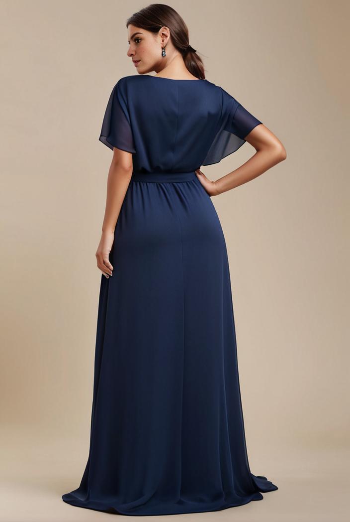 plus size simple chiffon pleated a line round neckline bridesmaid dress 126452