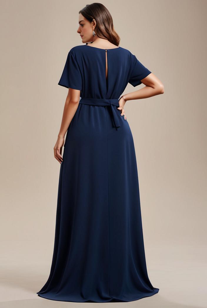 plus size simple chiffon pleated a line round neckline bridesmaid dress 126453