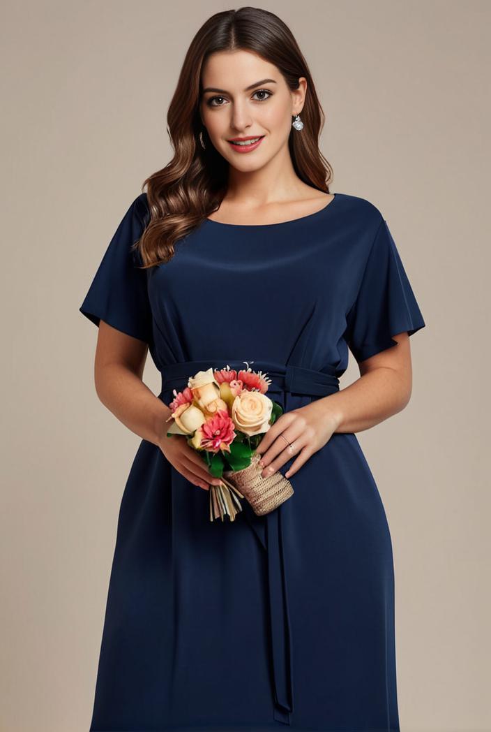plus size simple chiffon pleated a line round neckline bridesmaid dress 126455