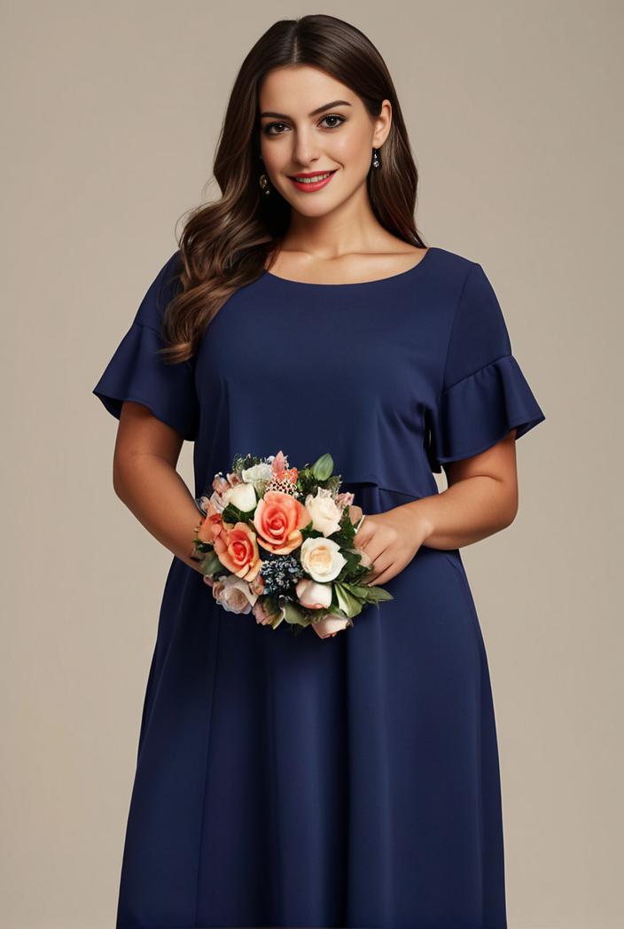 plus size simple chiffon pleated a line round neckline bridesmaid dress 126458