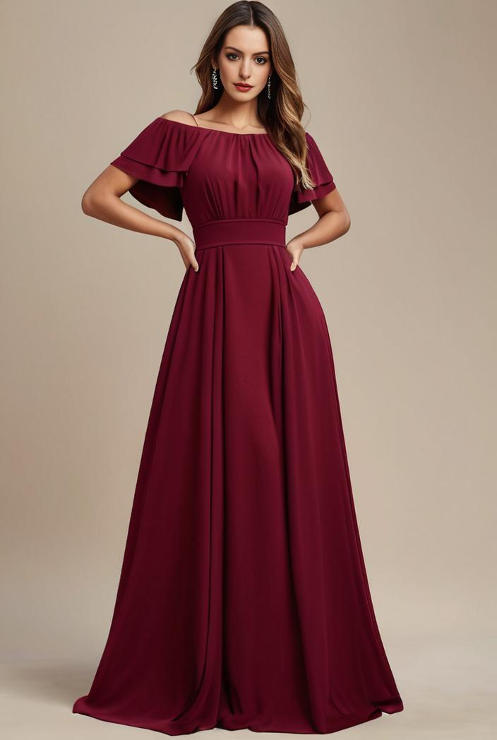 plus size simple chiffon pleated a line round neckline bridesmaid dress 126470