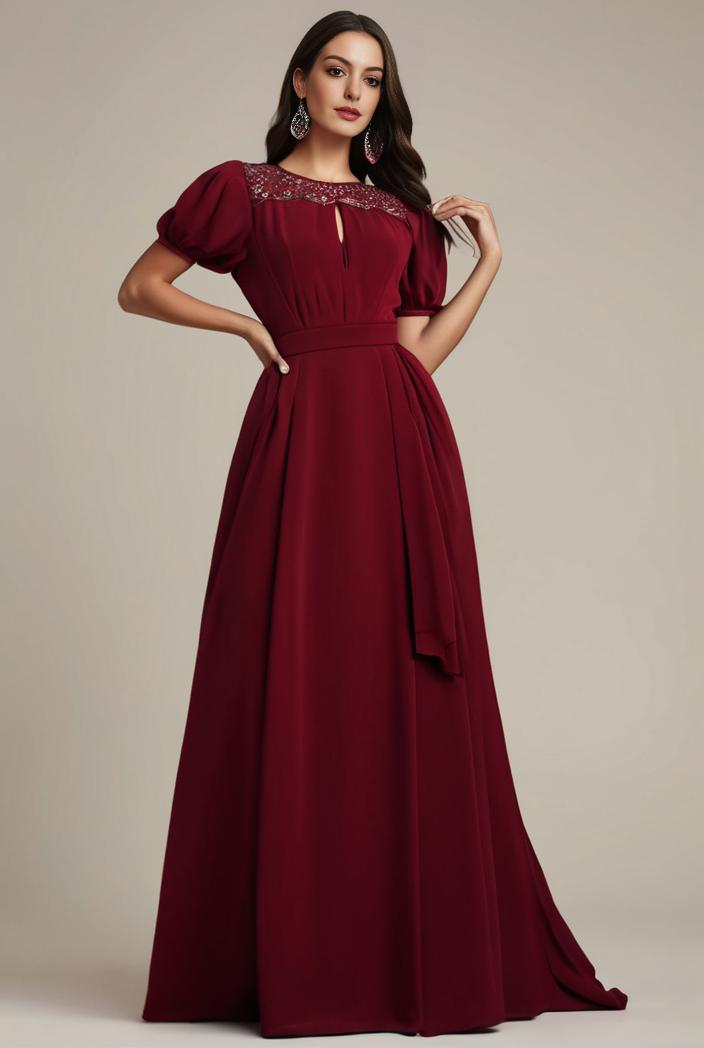 plus size simple chiffon pleated a line round neckline bridesmaid dress 126471